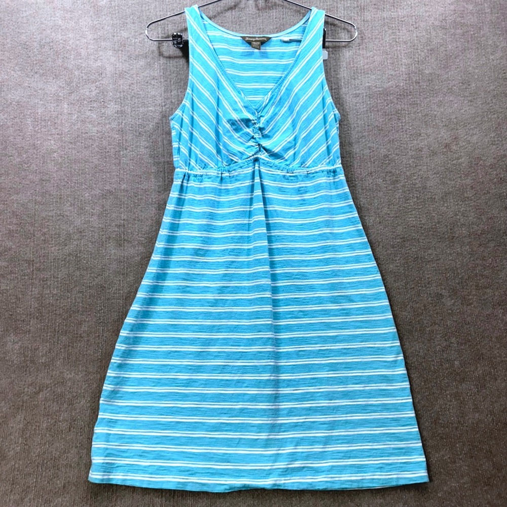 Tommy Bahama Blue White Striped V Neck Twist Waist Cotton Dress XS TP